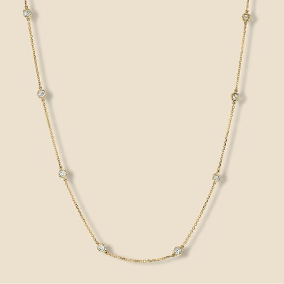 14k Solid Gold Bezel By The Yard Strand Necklace | Birthday Gift | Genuine Gold - Picture 1 of 5